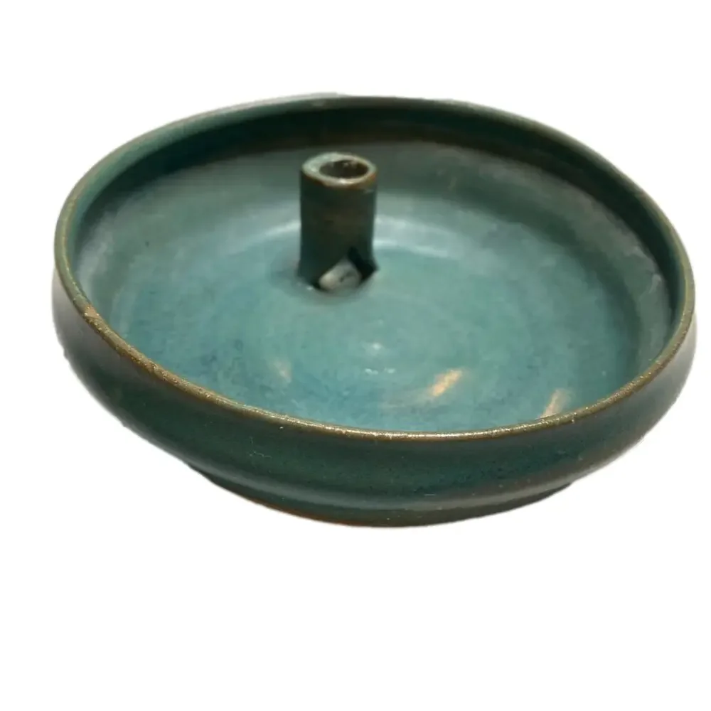 Handmade Studio Pottery‎ Seafoam Celadon Ikebana Flower Frog Bowl Vintage 4.5”